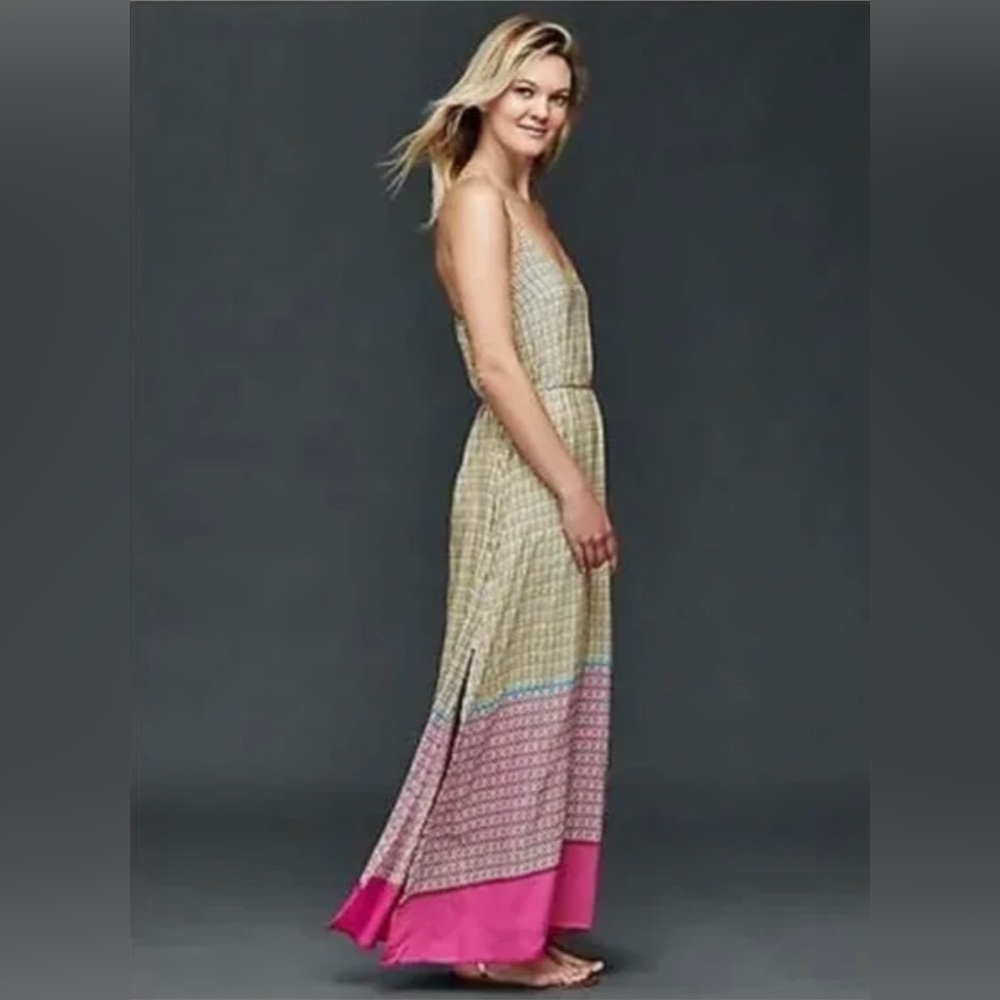GAP Maxi Dress Mixed Print spaghetti straps side slits women’s Medium
